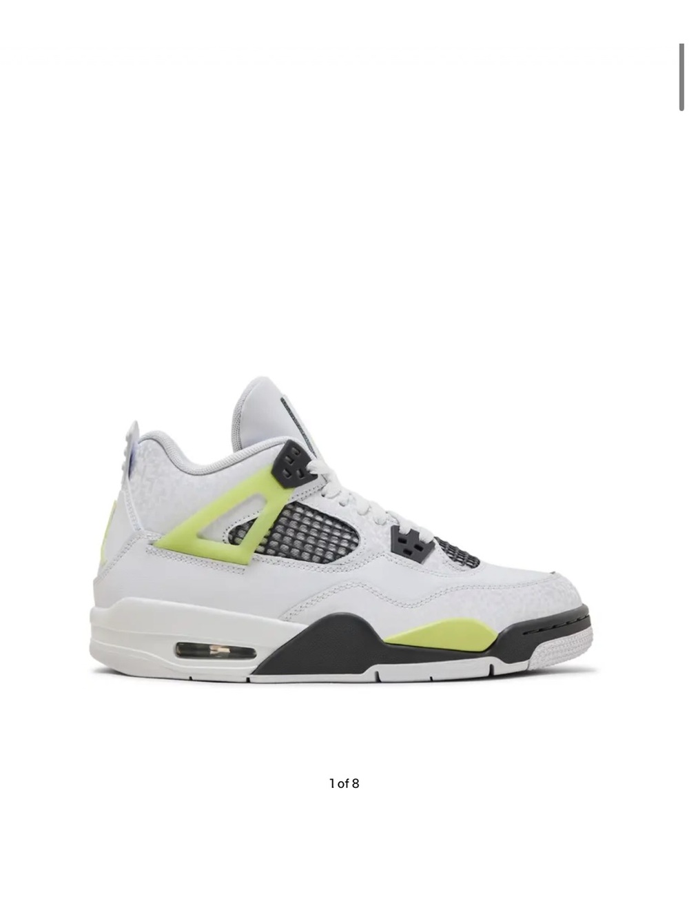 Jordan White Neon Yellow and Black Retro 4 Sneakers